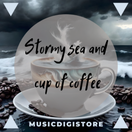 Stormy sea and cup of coffee